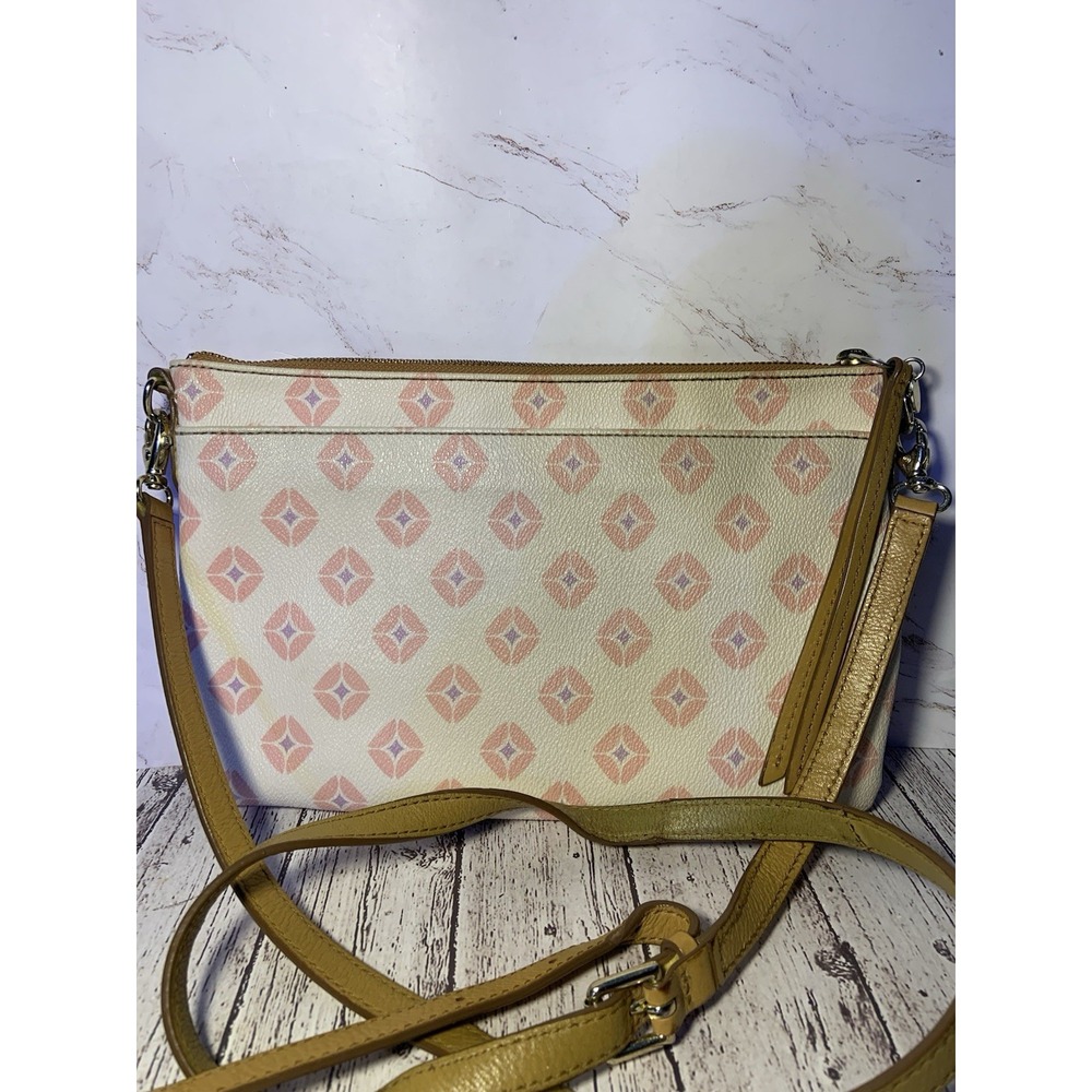 Fossil Sydney Top Zip Crossbody Bag Purse Cream Pink Smooth Leather Handbag